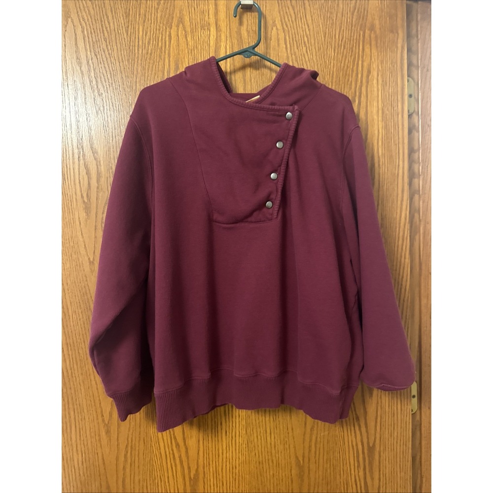 NorthCrest Women's Plus 2X Burgundy Asymmetrical Snap Pullover Hoodie‎